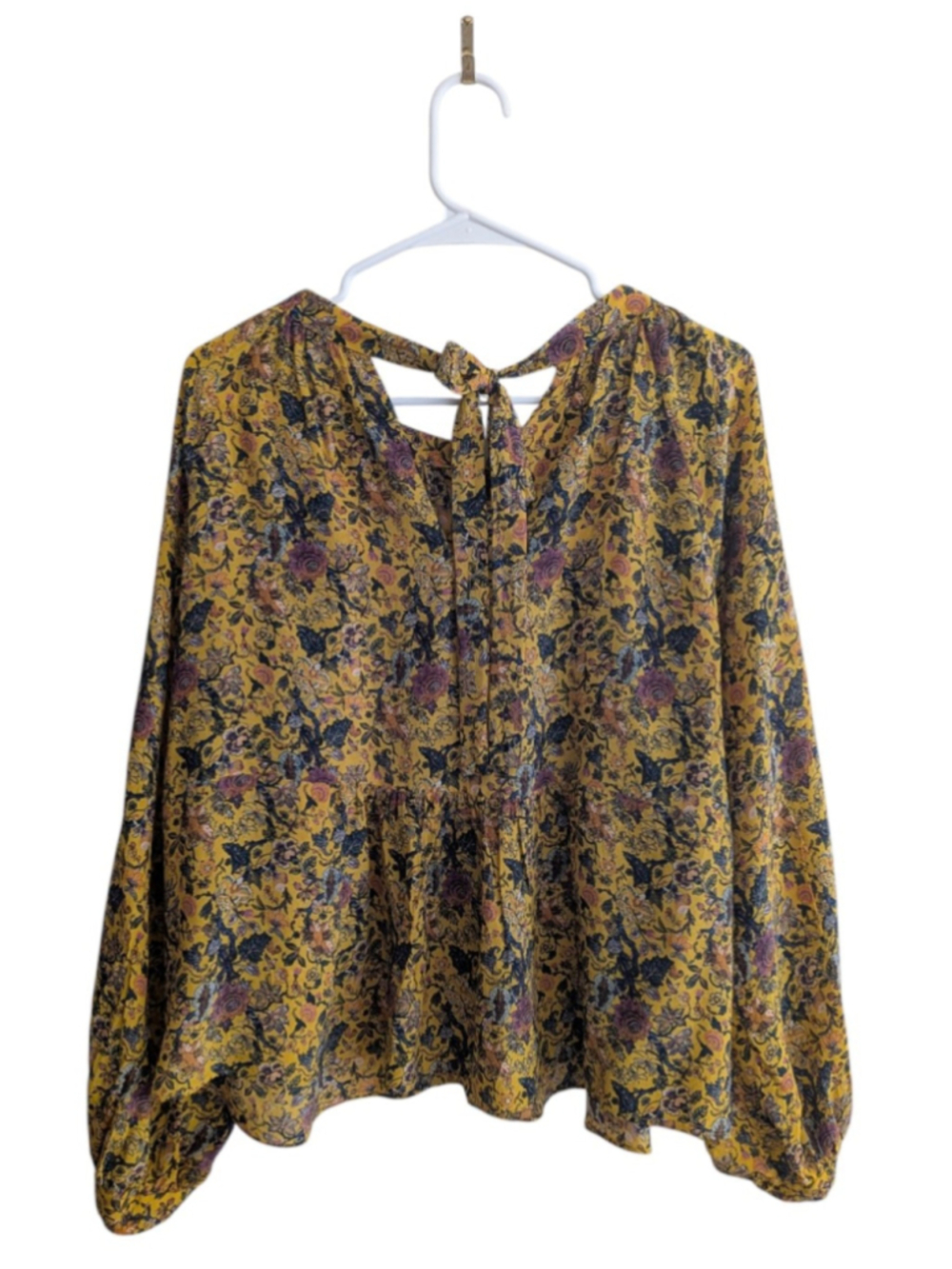 Madewell x Karen Walker 100% Silk Floral Boho Blouse Top Mustard Yellow XL - Picture 3 of 10